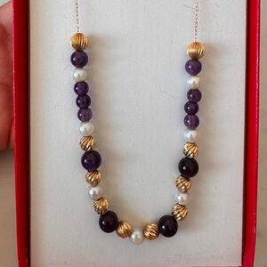 Amethyst and Pearl Gold Beaded Necklace